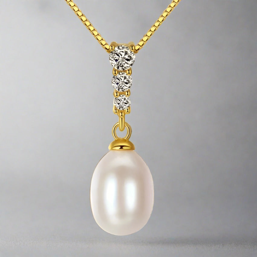 18K Gold Plated Sterling Natural Pearl Pendant Necklace - T. Randall Jewelry