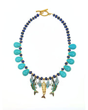Turquoise Howlite Faux Lapis Fish Charm Necklace