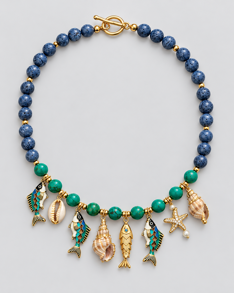 Turquoise & Blue Sponge Coral Sea Charm Necklace