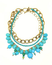 Multi-Strand Gold Tone Turquoise Colored Chunky Beaded Necklace