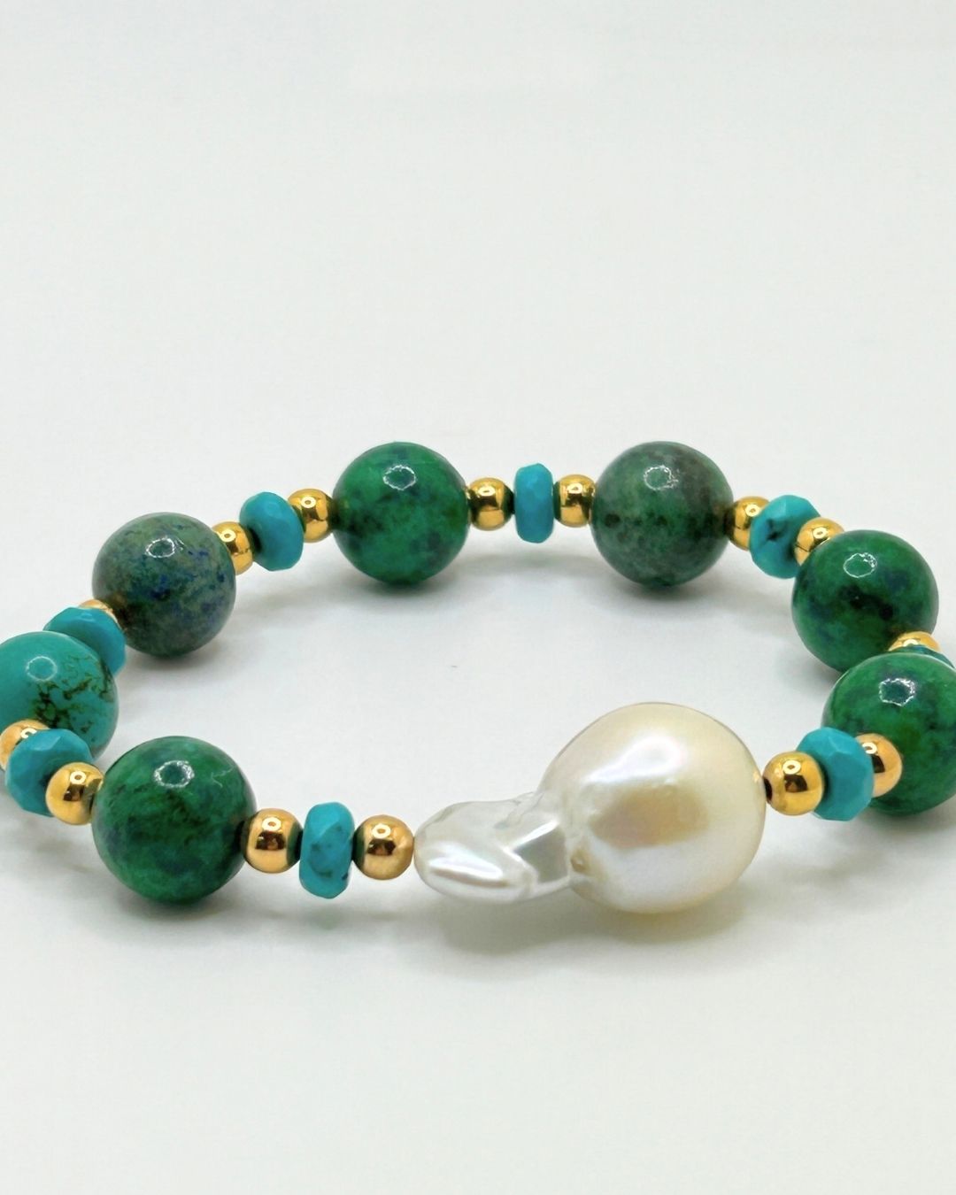 Genuine Turquoise and Baroque Pearl Stretch Bracelet