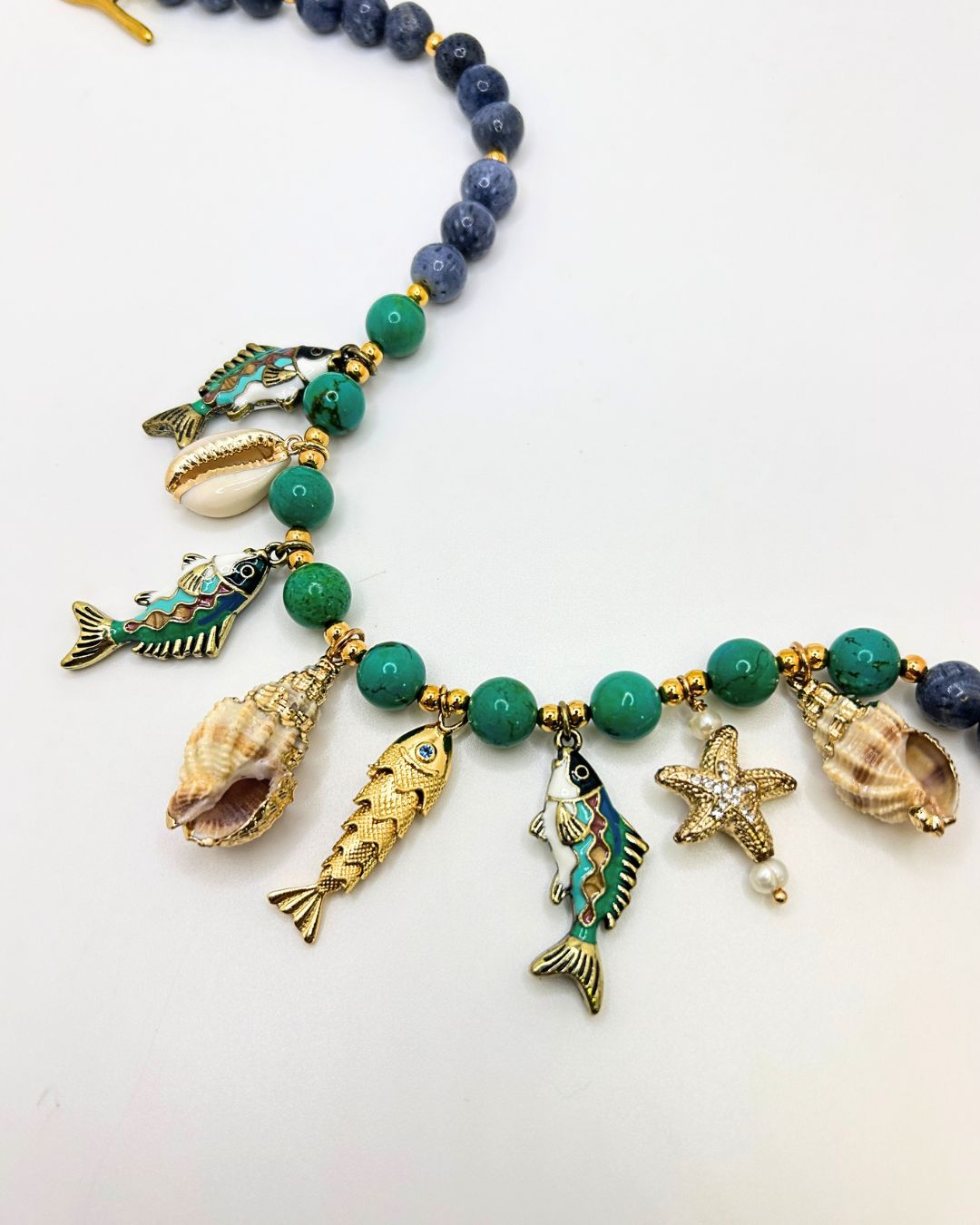 Turquoise & Blue Sponge Coral Sea Charm Necklace