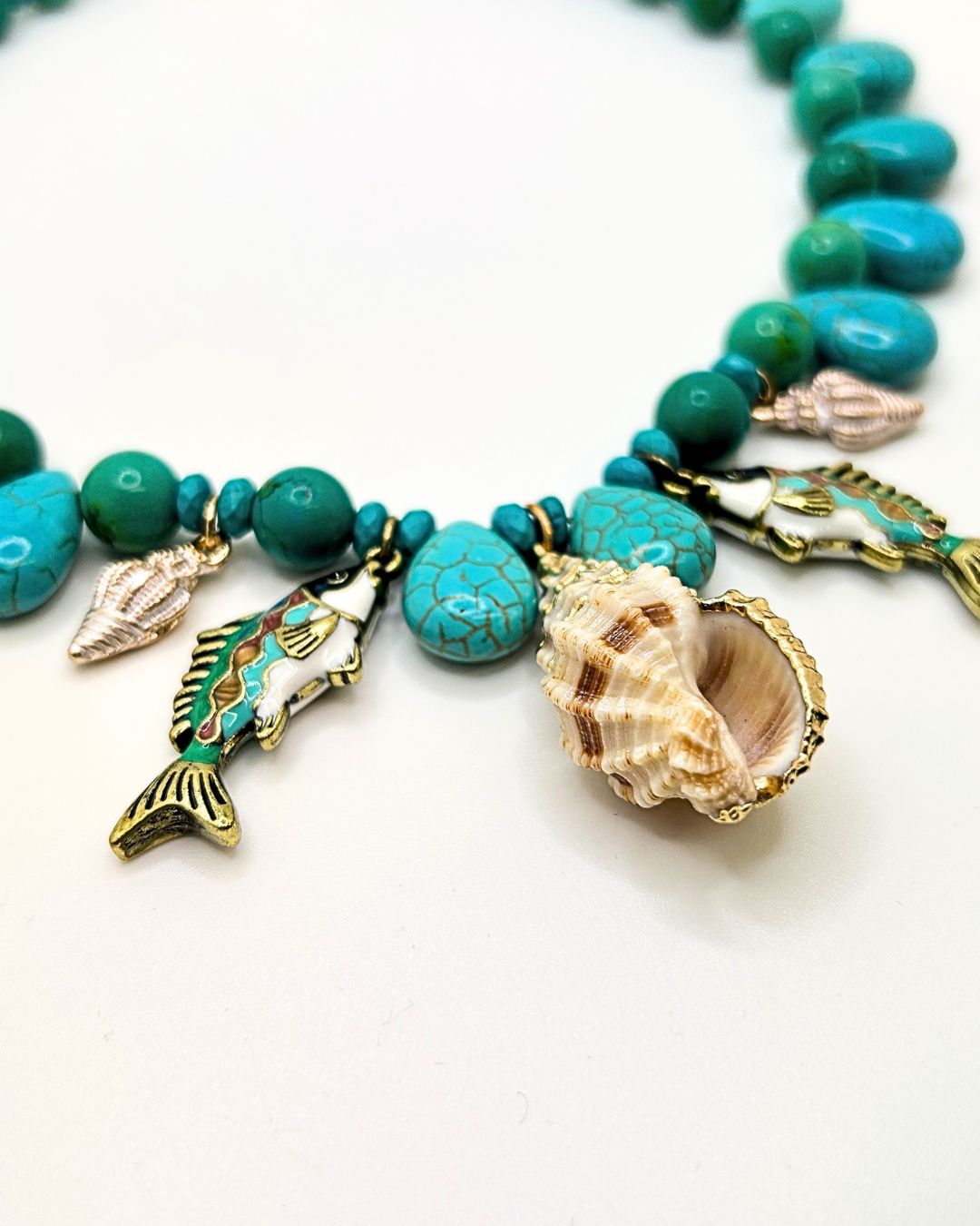 Genuine Turquoise Fish Charm Necklace