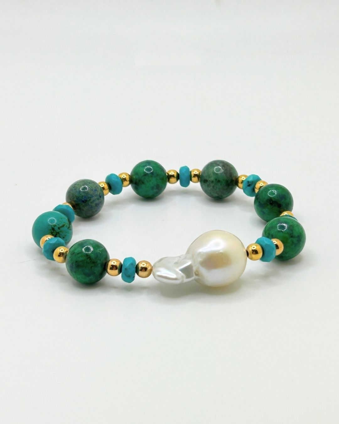 Genuine Turquoise and Baroque Pearl Stretch Bracelet