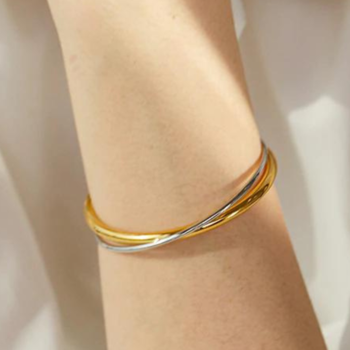 Two Tone Criss Cross Cuff Bracelet - T. Randall Jewelry