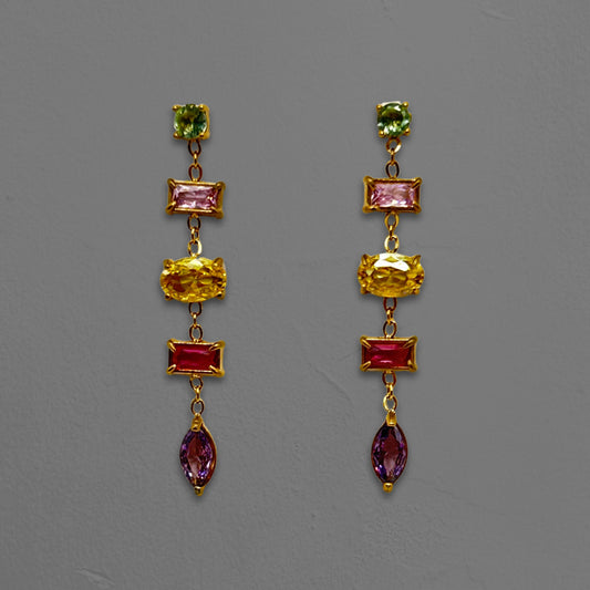 Multi-Colored CZ Dainty Drop Earrings