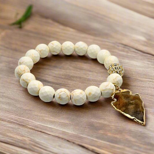 Creamy Howlite Arrowhead Charm Stretch Bracelet - T. Randall Jewelry