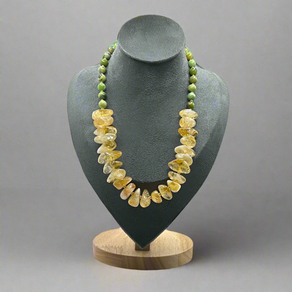 Yellow Citrine Green Chrysoprase Statement Necklace