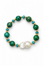 Genuine Turquoise and Baroque Pearl Stretch Bracelet