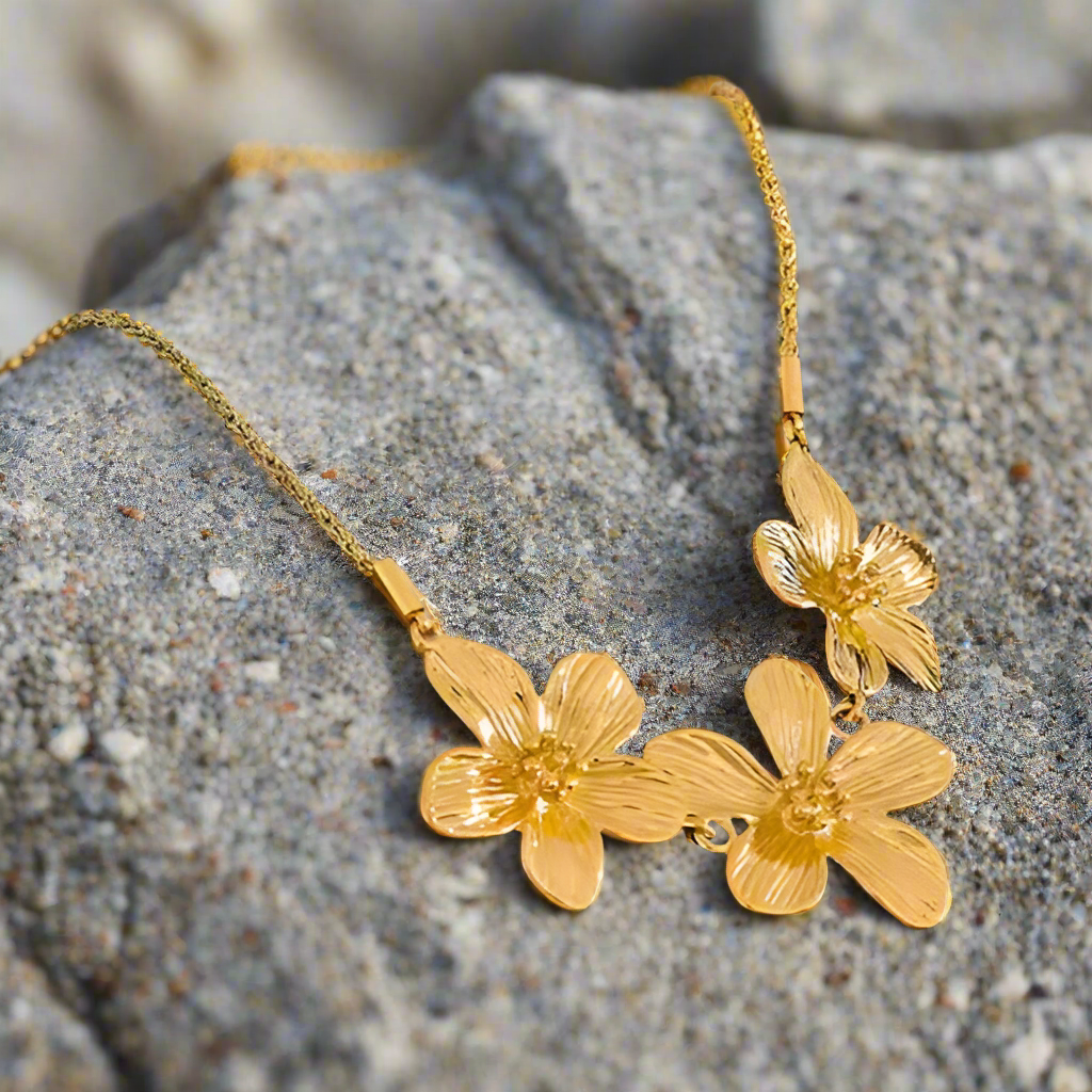 T. Randall Jewelry 18K Gold-Plated Flowers Necklace - Adjustable-20 Inch