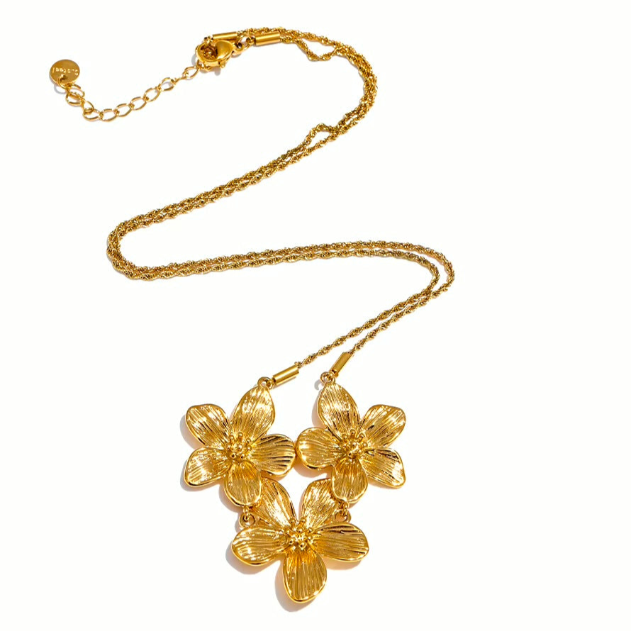 T. Randall Jewelry 18K Gold-Plated Flowers Necklace - Adjustable-20 Inch