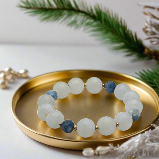 White Agate Blue Kyanite Stretch Bracelet - T. Randall Jewelry