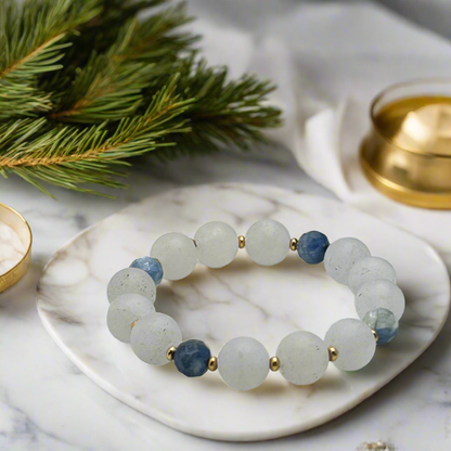 White Agate Blue Kyanite Stretch Bracelet - T. Randall Jewelry