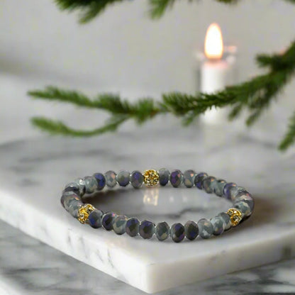 Blue Gold Crystal Beaded Stretch Bracelet - T. Randall Jewelry