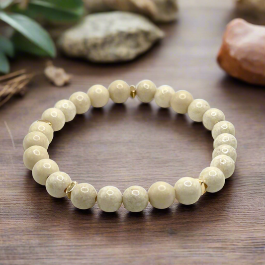 Riverstone Gold Beaded  Stretch Bracelet - T. Randall Jewelry