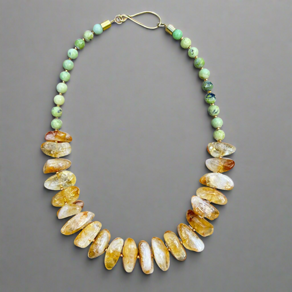 Yellow Citrine Green Chrysoprase Statement Necklace