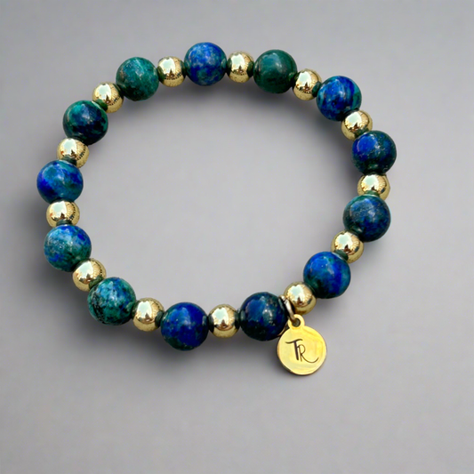 Azurite-Malachite Gold Beaded Bracelet - T. Randall Jewelry