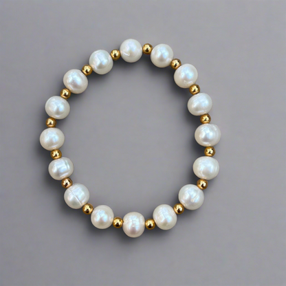 Cultured Pearl Stretch Bracelet with 18K Gold Plated Beads - T. Randall Jewelry