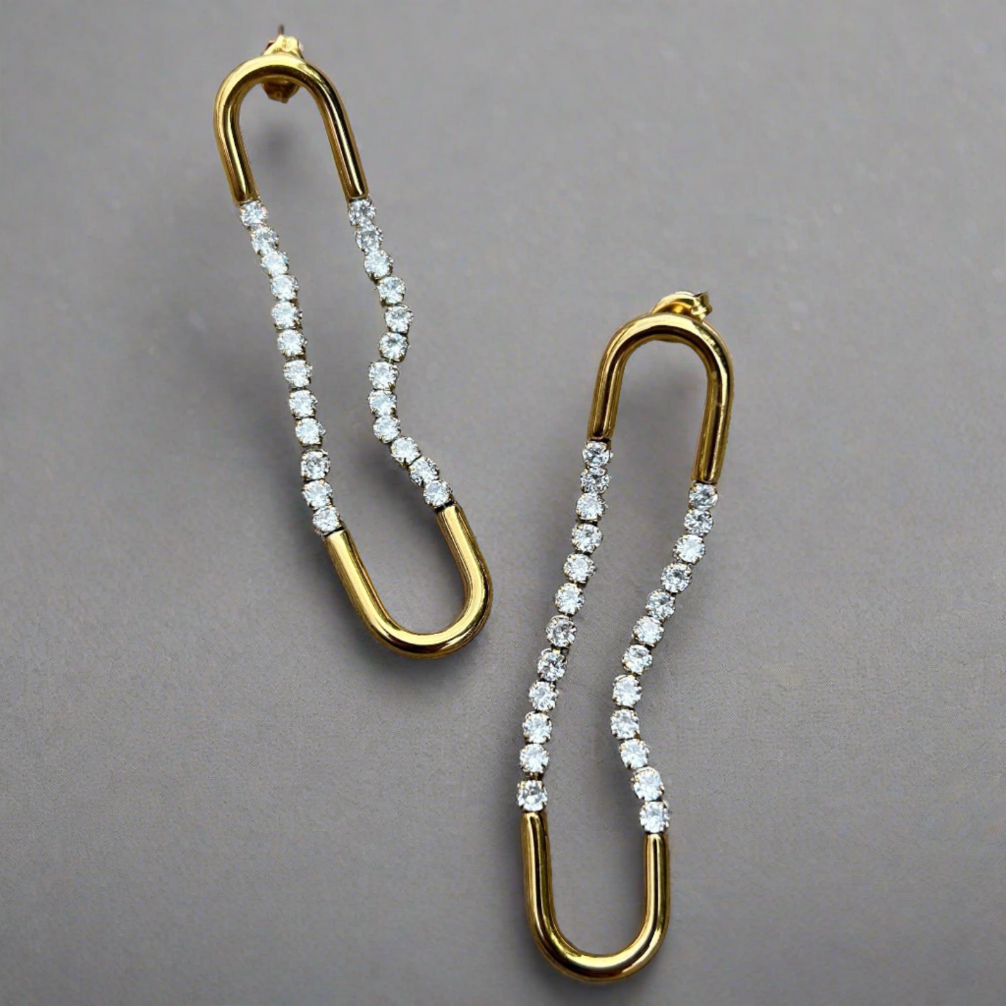 Gold Long Drop Link Earrings - T. Randall Jewelry