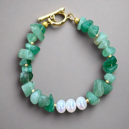 Green Aventurine Chip and Pearl Toggle Bracelet - T. Randall Jewelry