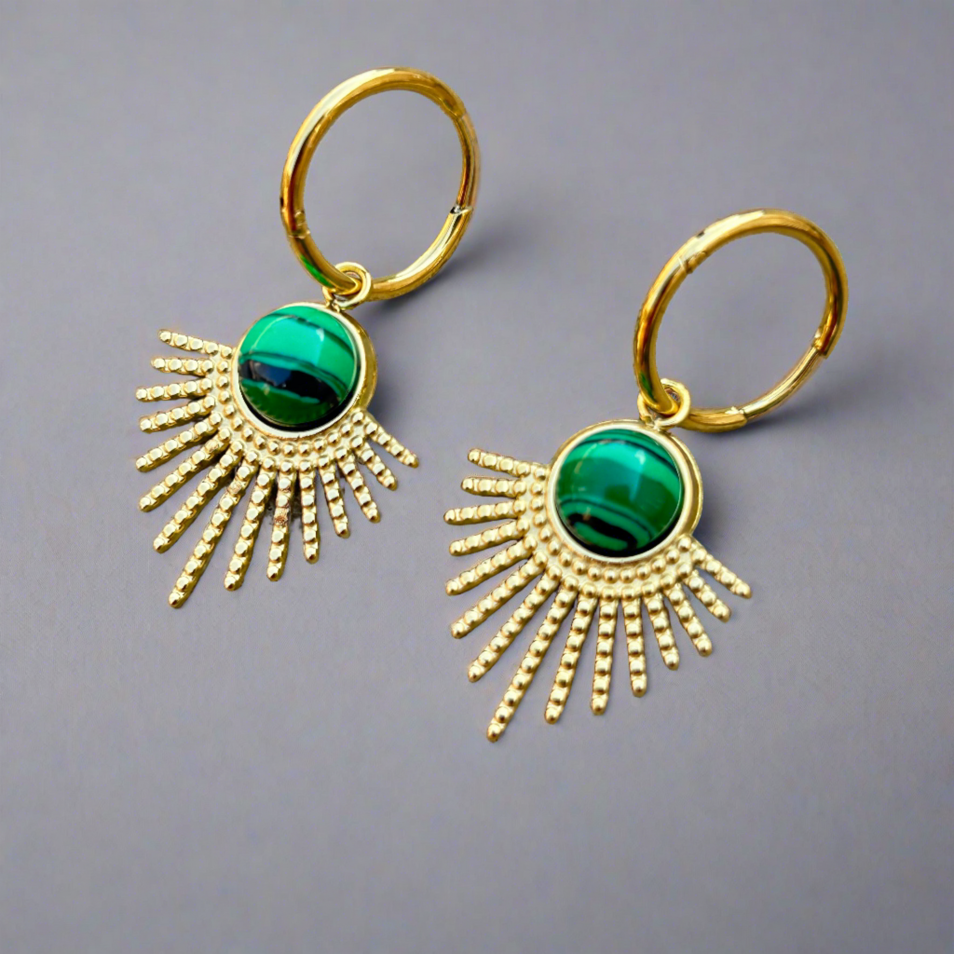 Malachite Drop Hoop Earrings - T. Randall Jewelry