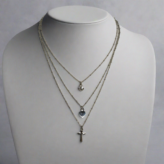 Rhodium Plated Sterling Three Strand Charm Necklace - T. Randall Jewelry