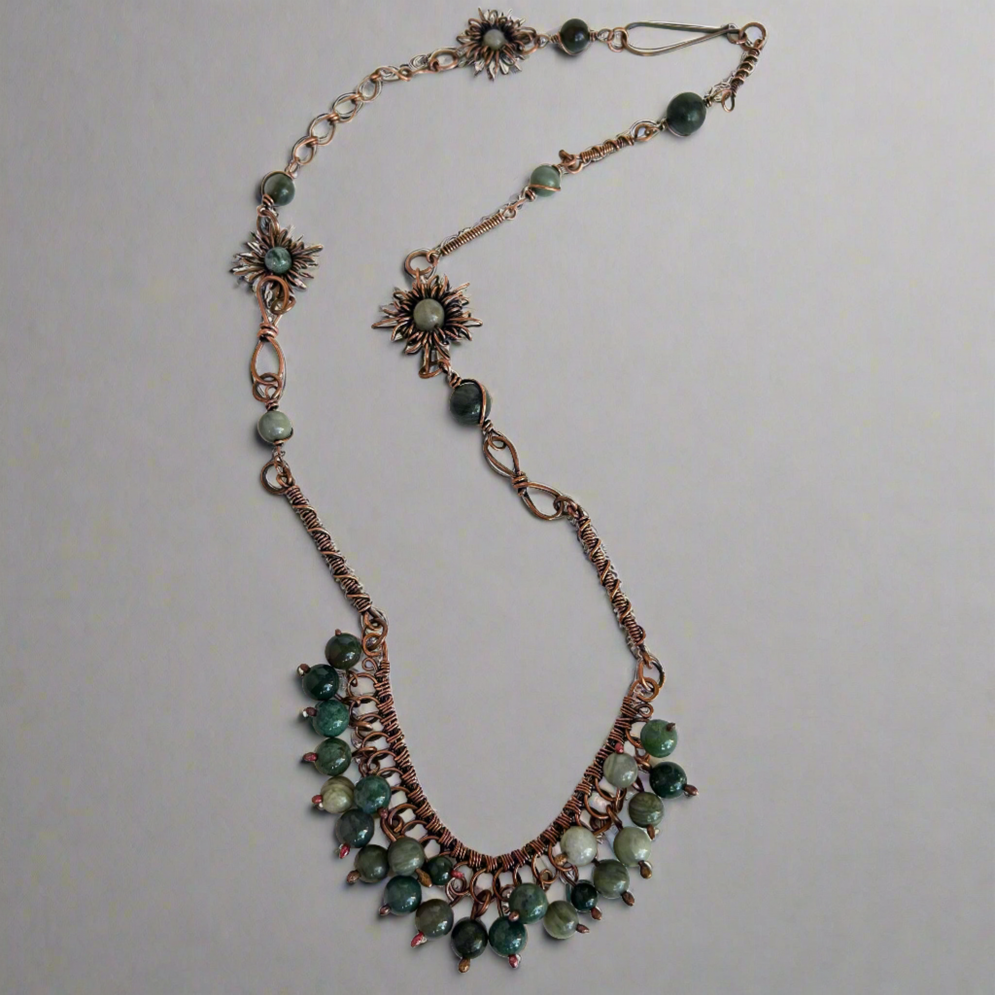 Moss Agate Copper Frame Beaded Necklace - T. Randall Jewelry