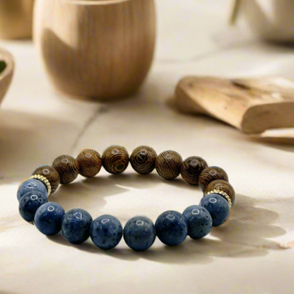 Blue Stone and Wood Stretch Bracelet - T. Randall Jewelry