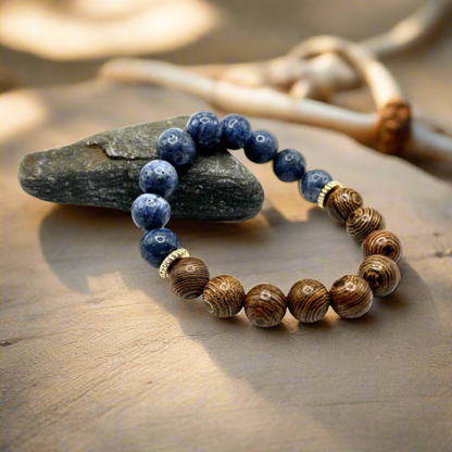 Blue Stone and Wood Stretch Bracelet - T. Randall Jewelry