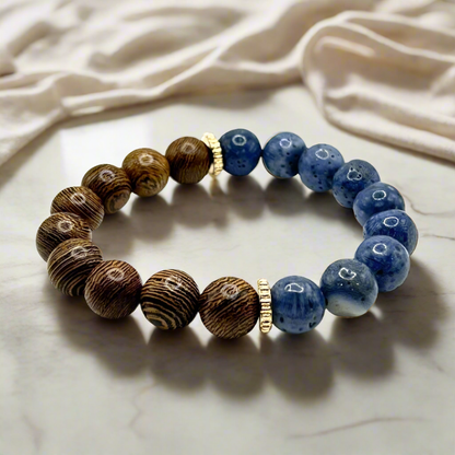 Blue Stone and Wood Stretch Bracelet - T. Randall Jewelry