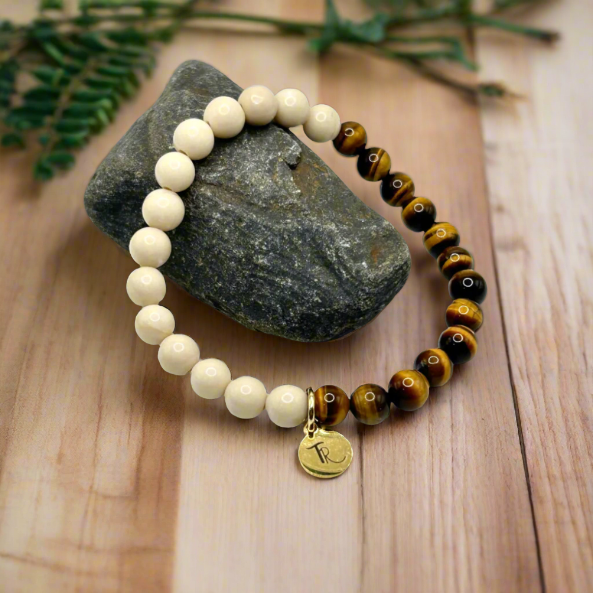 Riverstone Tiger's Eye Beaded  Stretch Bracelet - T. Randall Jewelry