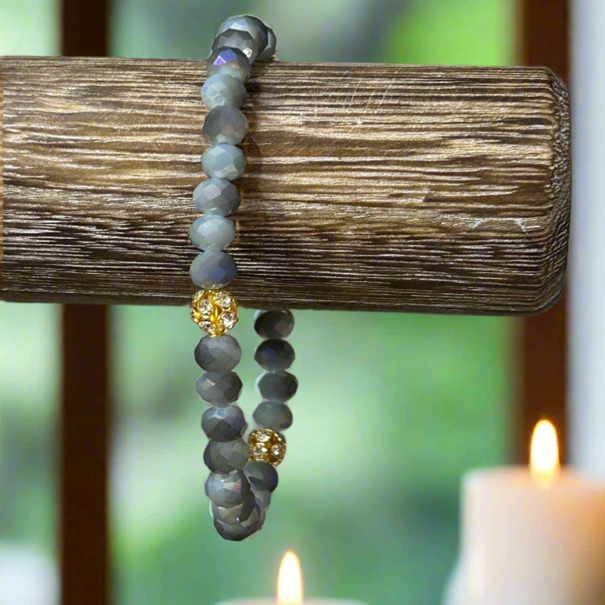 Blue Gold Crystal Beaded Stretch Bracelet - T. Randall Jewelry