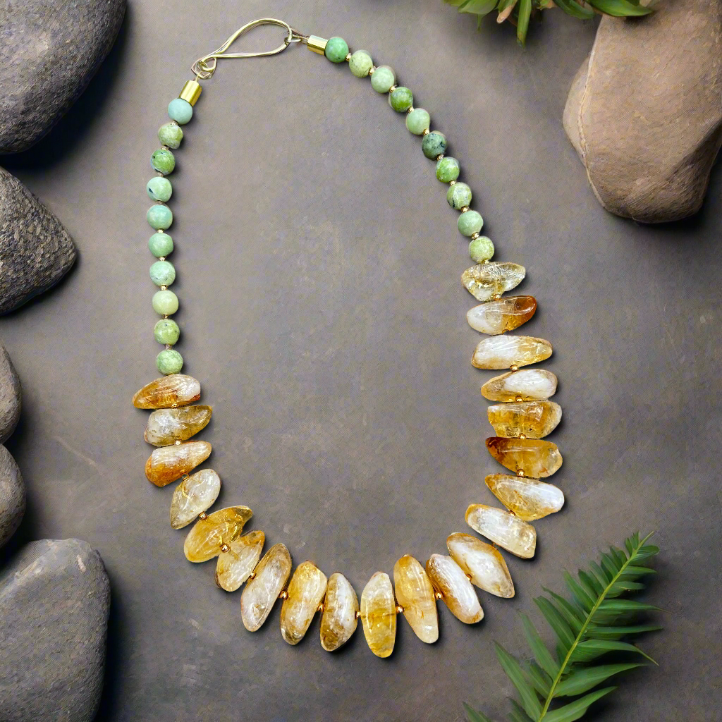 Yellow Citrine Green Chrysoprase Statement Necklace - T. Randall Jewelry