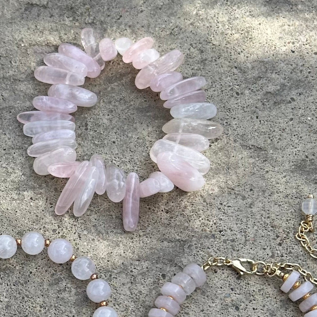 Rose Quartz Stick Beaded Stretch Bracelet - T. Randall Jewelry