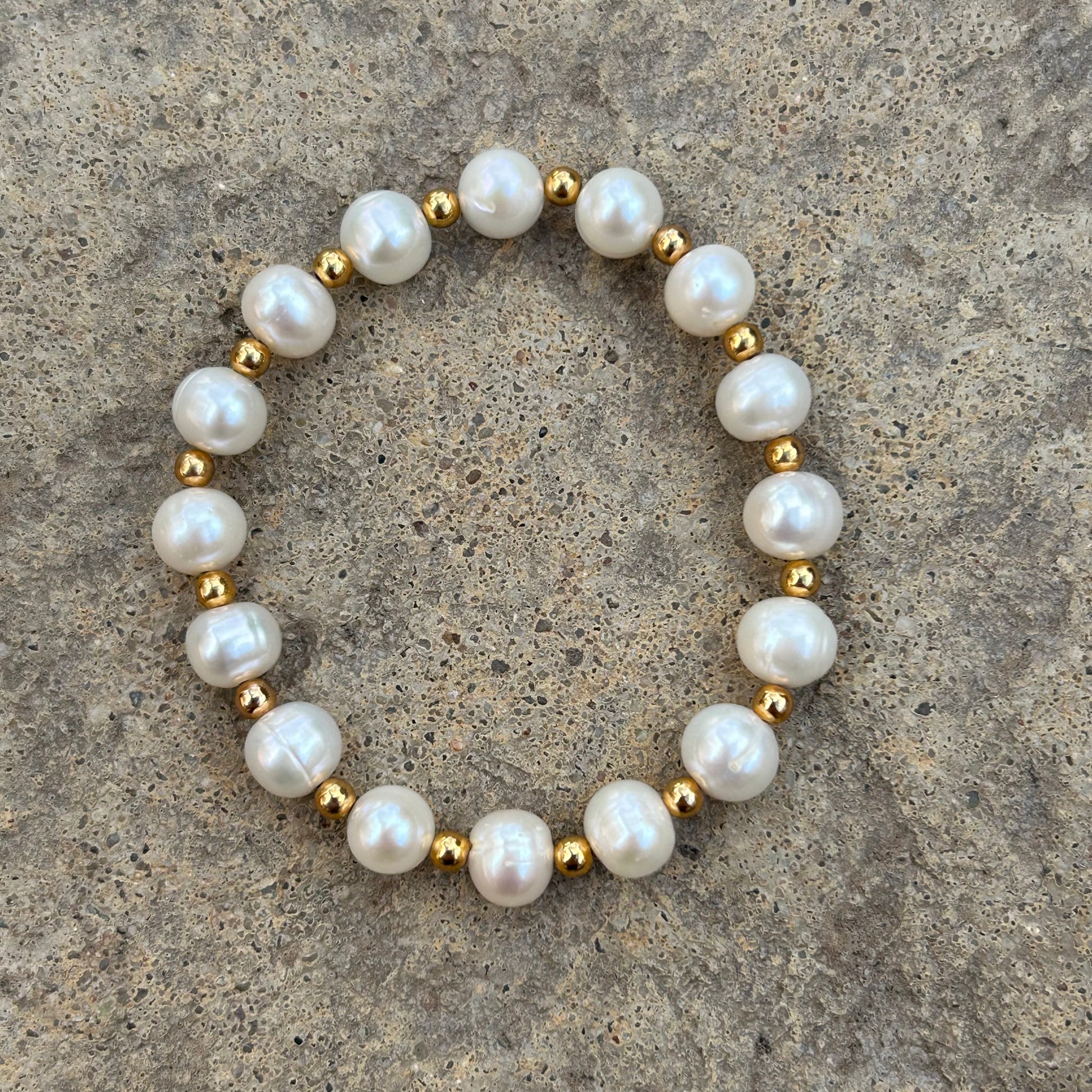 Cultured Pearl Stretch Bracelet with 18K Gold Plated Beads - T. Randall Jewelry