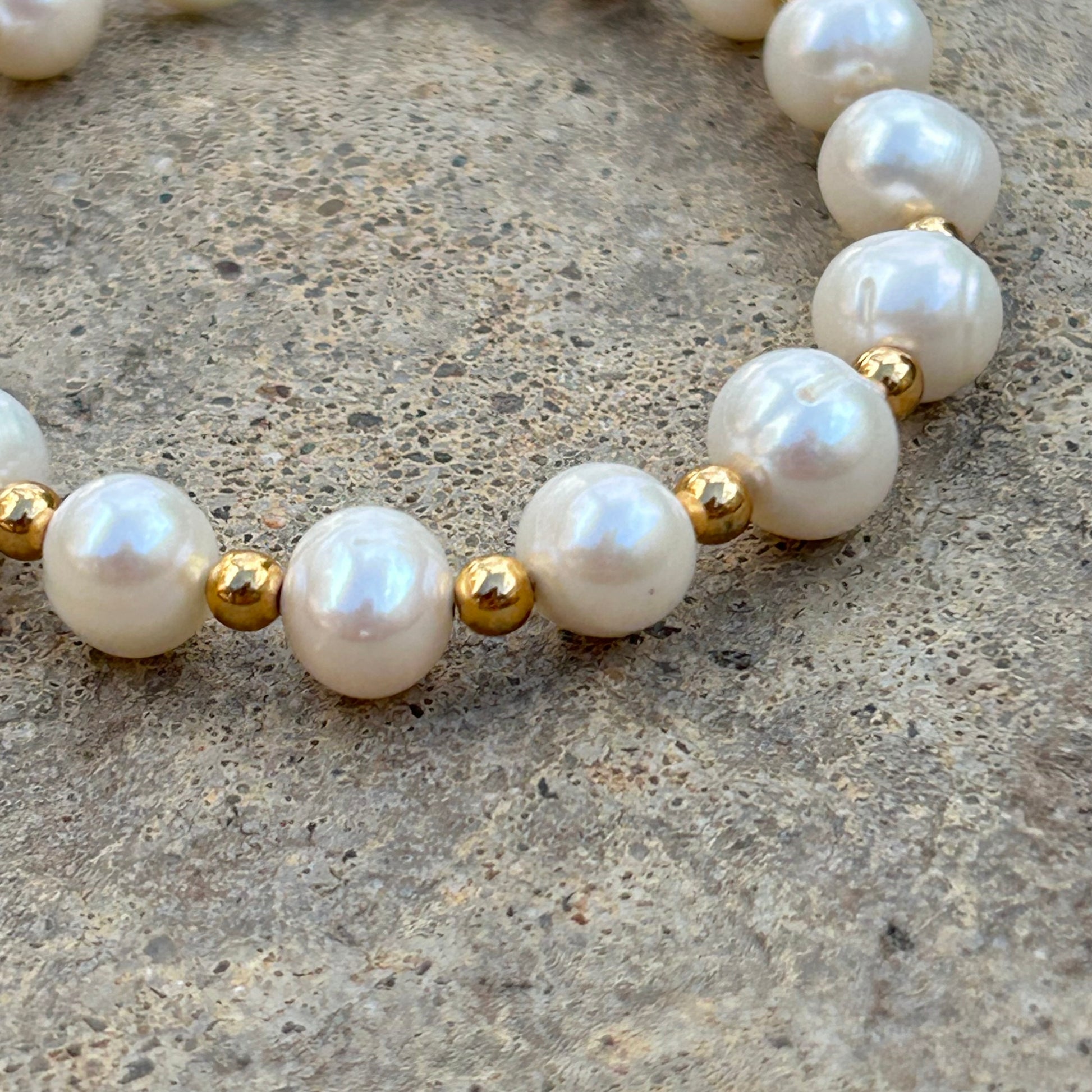 Cultured Pearl Stretch Bracelet with 18K Gold Plated Beads - T. Randall Jewelry