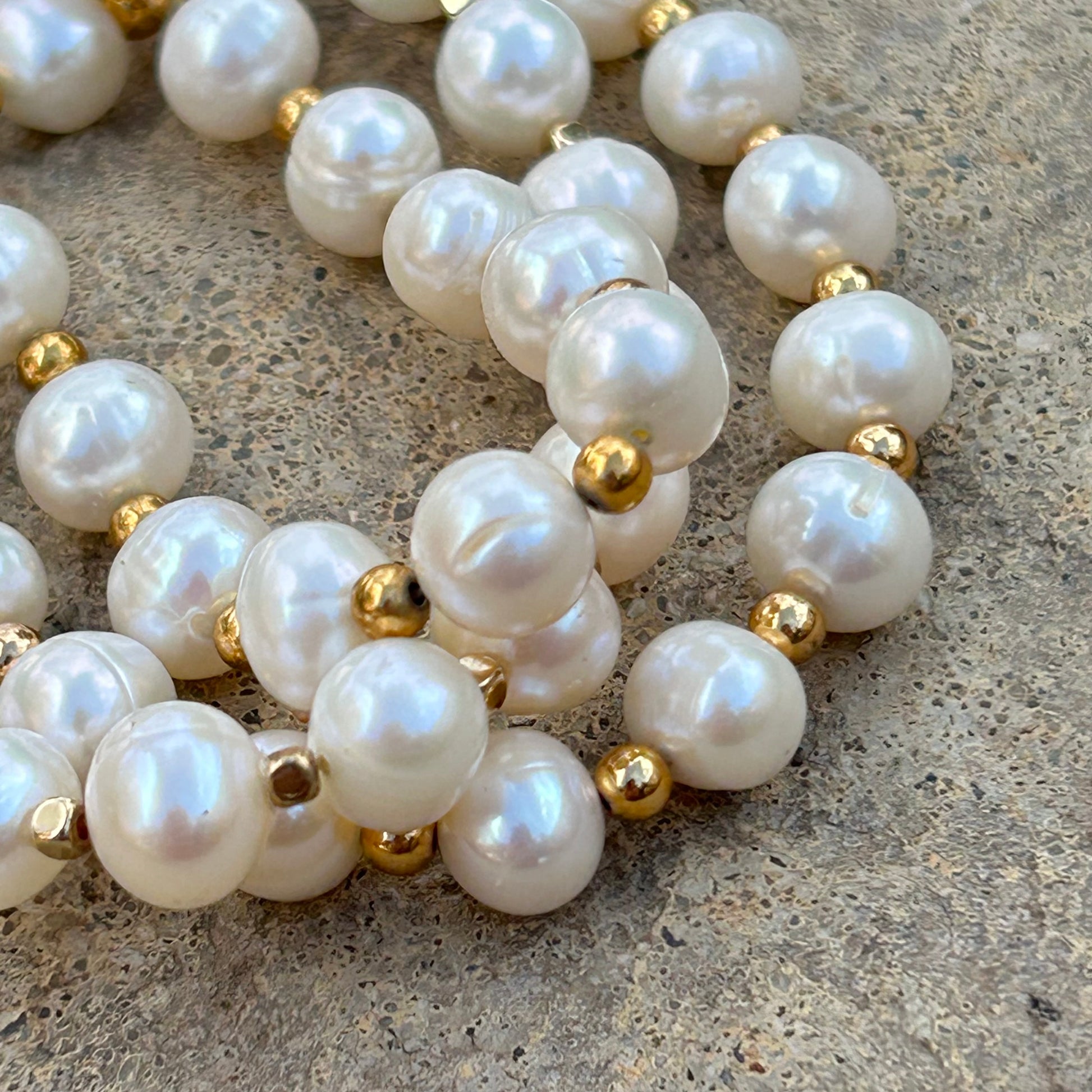 Cultured Pearl Stretch Bracelet with 18K Gold Plated Beads - T. Randall Jewelry