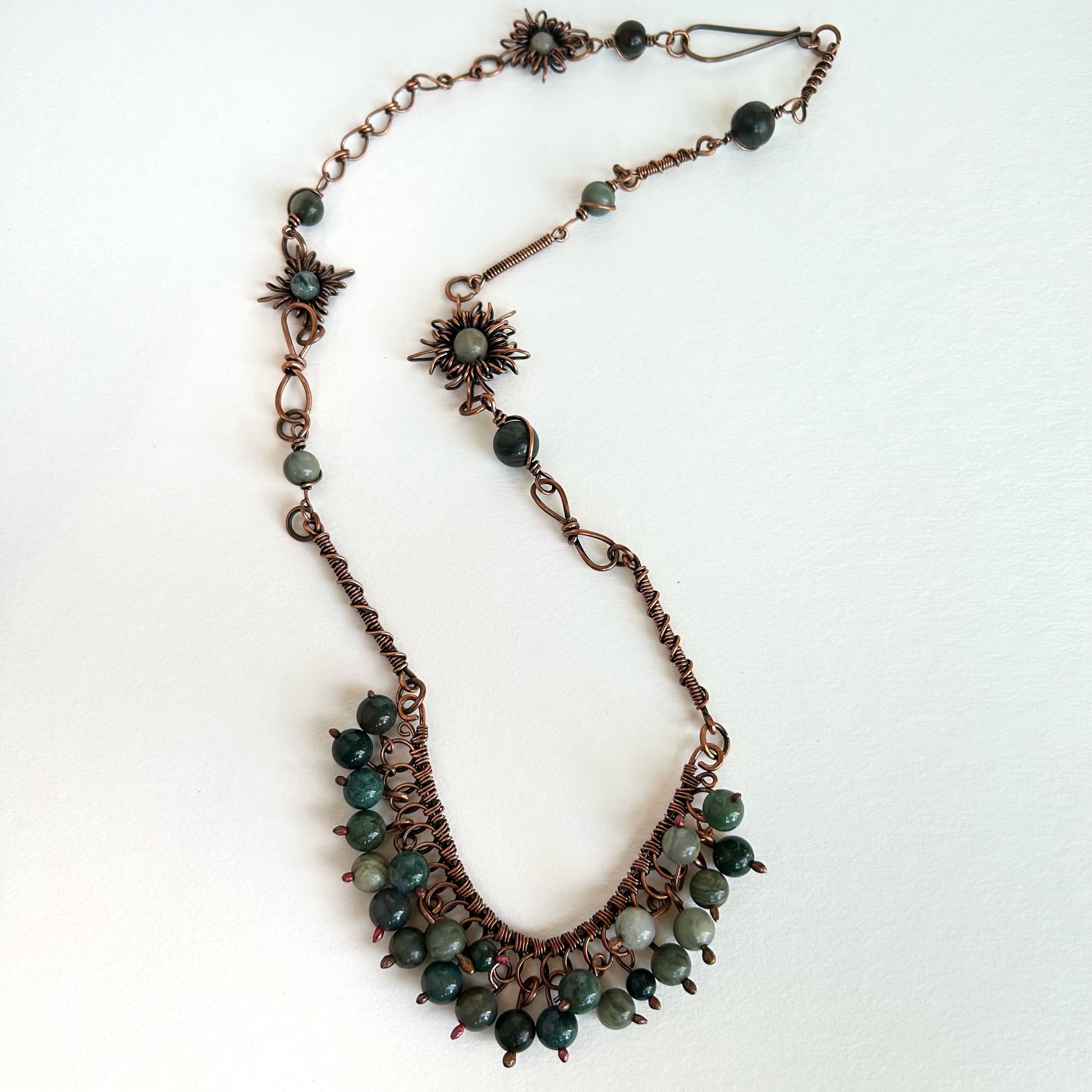 Moss Agate Copper Frame Beaded Necklace - T. Randall Jewelry