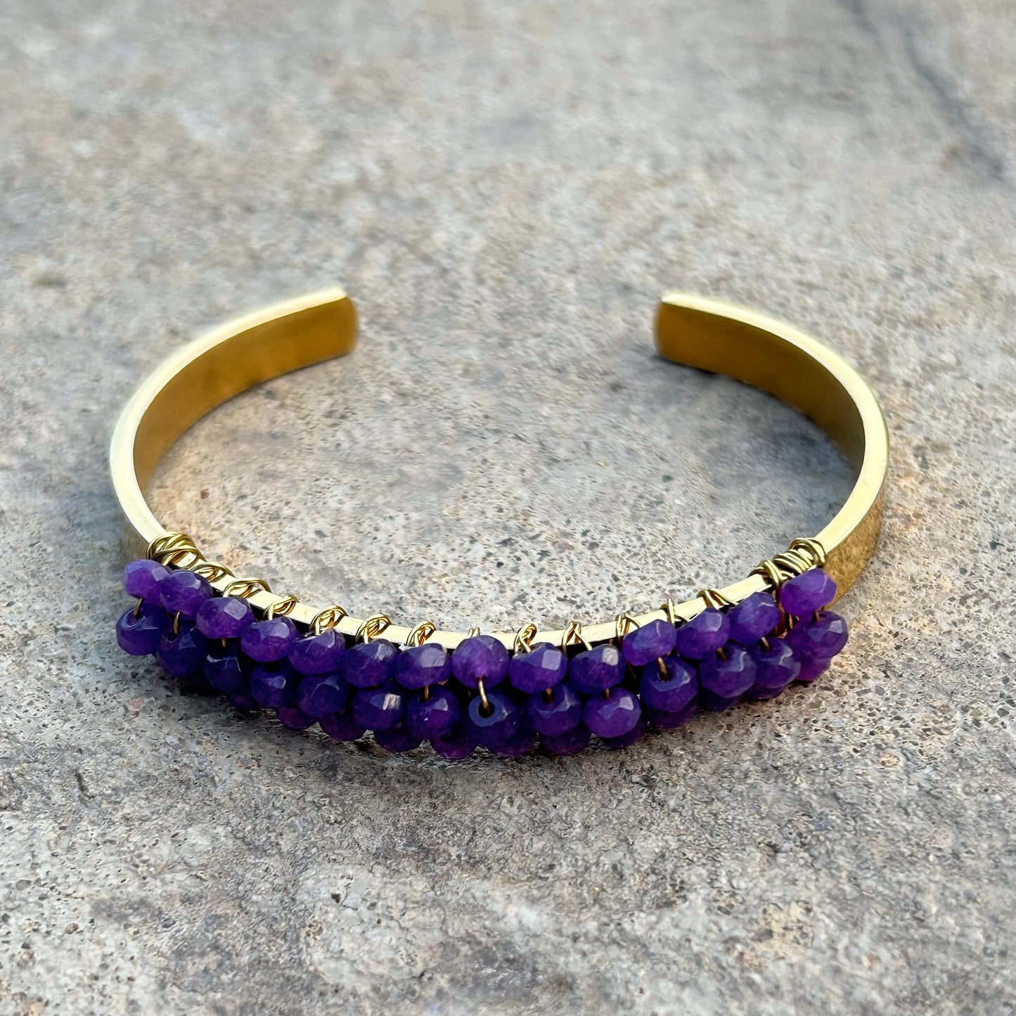 Purple Jade Beaded Cuff Bracelet - T. Randall Jewelry