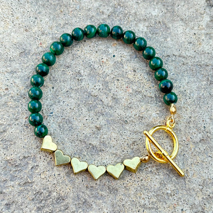 Malachite and Gold Heart Toggle Bracelet - T. Randall Jewelry