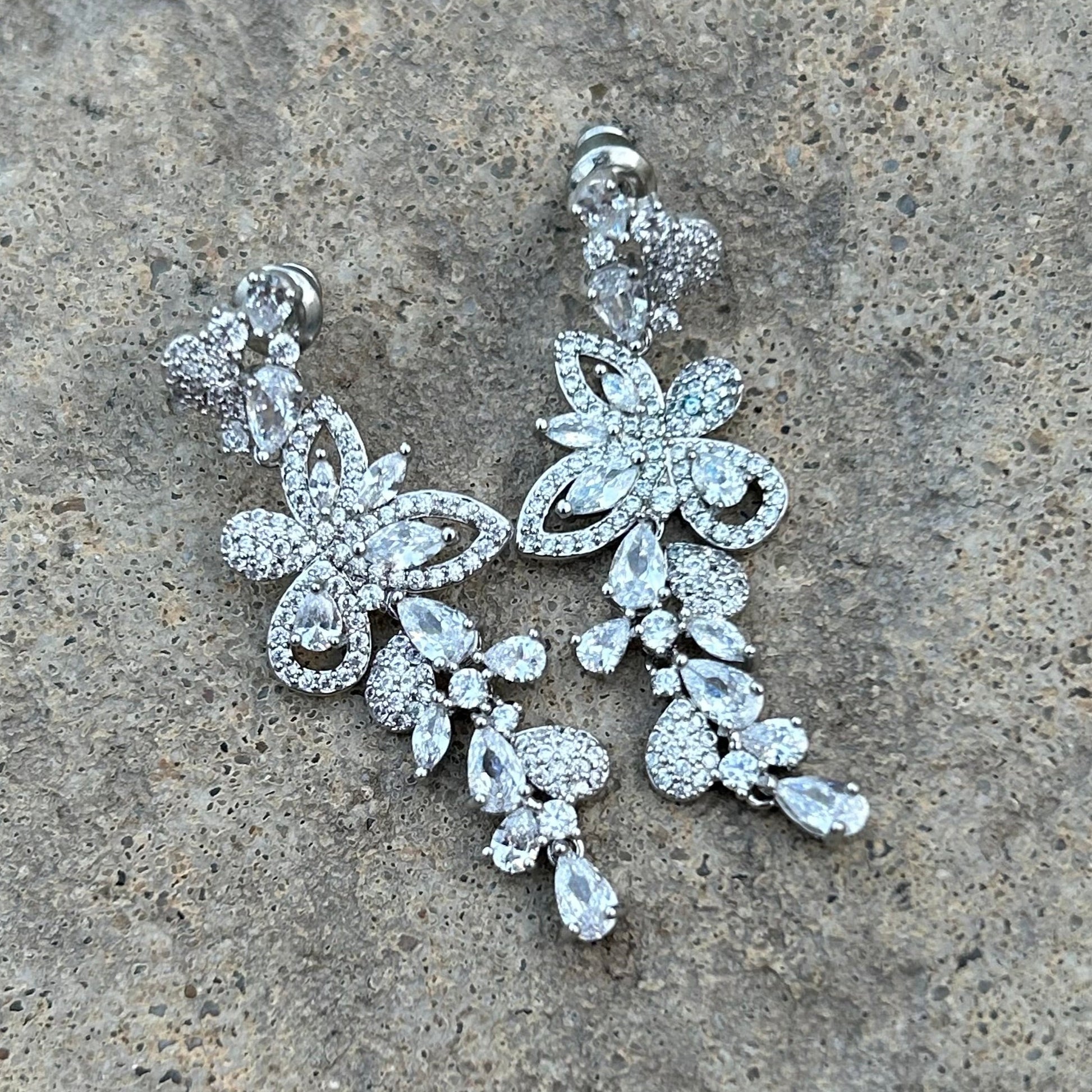 Silver Crystal Butterfly Dangle Earrings - T. Randall Jewelry