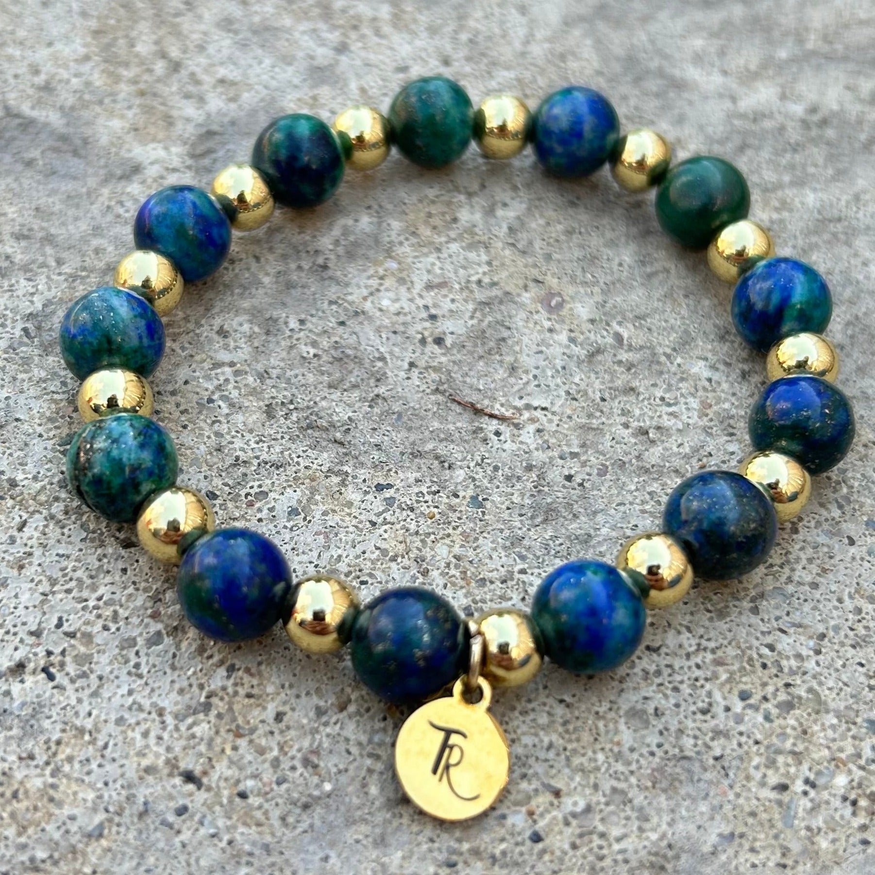 Azurite-Malachite Gold Beaded Bracelet - T. Randall Jewelry