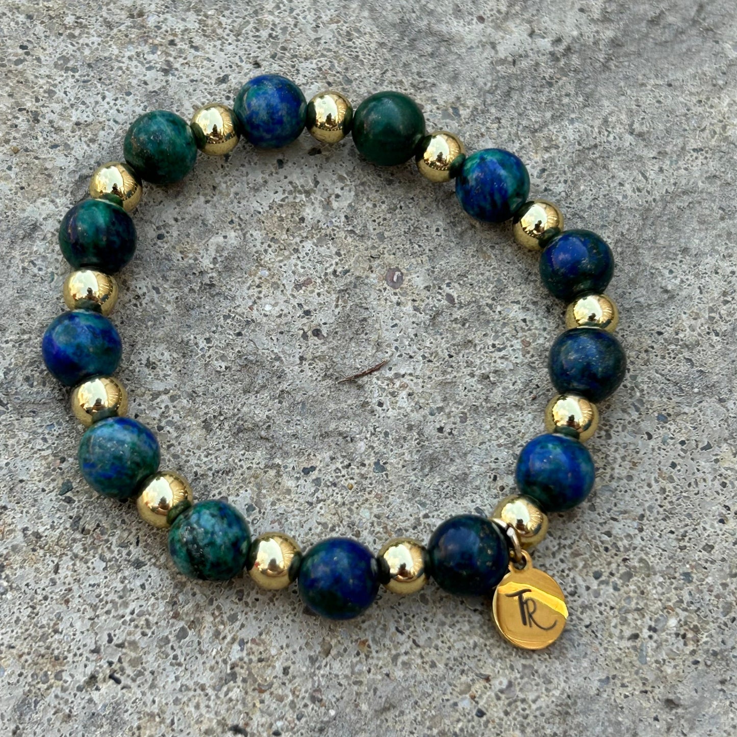 Azurite-Malachite Gold Beaded Bracelet - T. Randall Jewelry