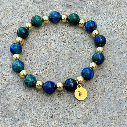 Azurite-Malachite Gold Beaded Bracelet - T. Randall Jewelry