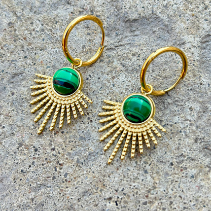 Malachite Drop Hoop Earrings - T. Randall Jewelry