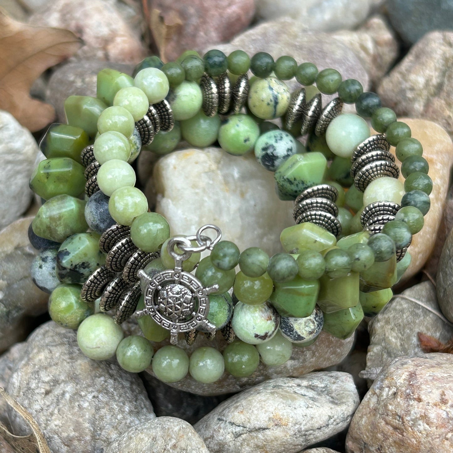 Serpentine Chrysoprase Jade Boho Wrap Bracelet - T. Randall Jewelry