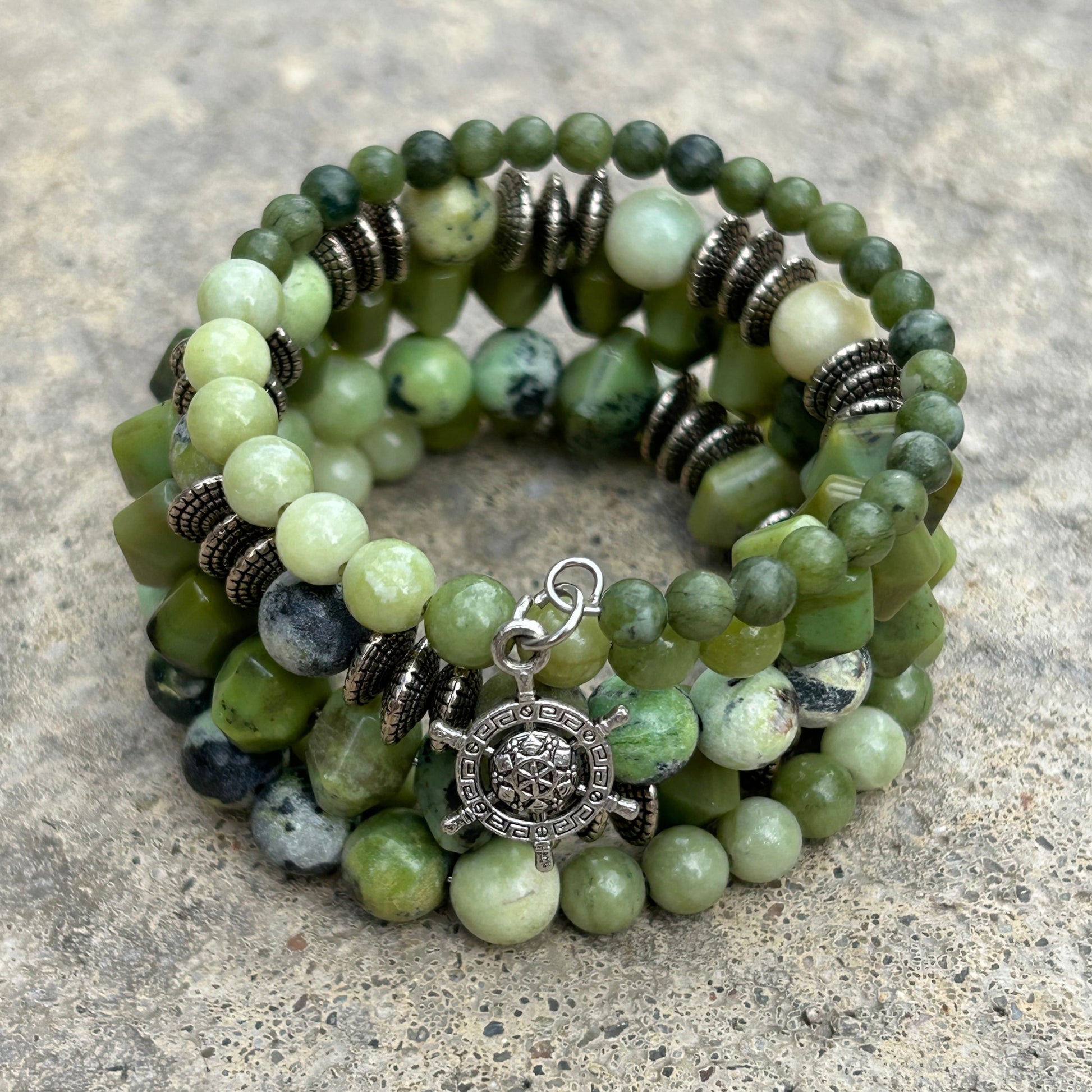 Serpentine Chrysoprase Jade Boho Wrap Bracelet - T. Randall Jewelry