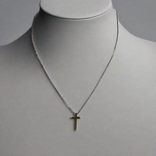 Two Tone Sterling 14K Gold Plated Cross Necklace - T. Randall Jewelry