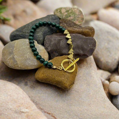 Malachite and Gold Heart Toggle Bracelet