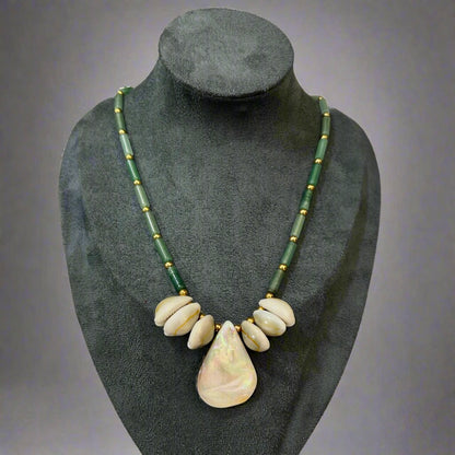 Aventurine and Shell Pendant Necklace